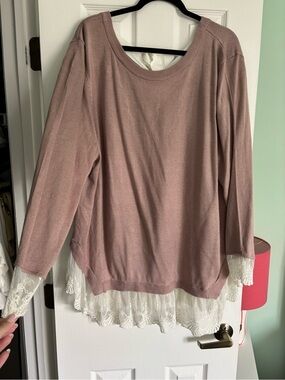 Divided Mauve Pink Lace-Hem Sweater